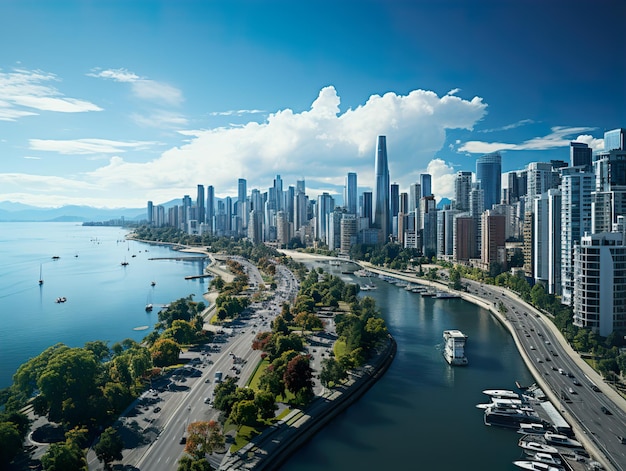 Gran ciudad con rascacielos cielo azul IA generativa