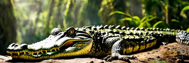 un gran cocodrilo en la orilla del río