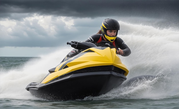 gran competencia de deportes de jet ski para el gran premio en un mar turbulento