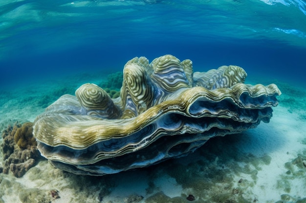 Una gran concha está bajo el agua en las Bahamas.