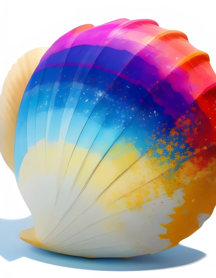 Foto una gran concha de mar de colores con un vibrante gradiente de arco iris que reluce con acentos dorados