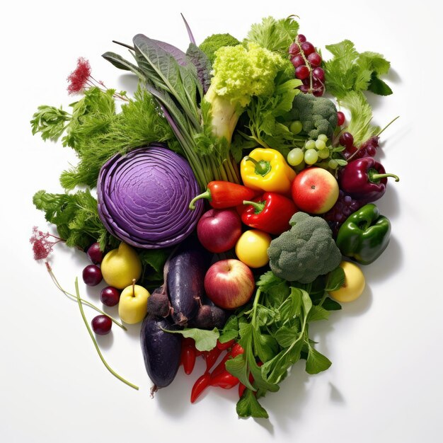 Gran conjunto de frutas y verduras frescas estilo de vida saludable generativo ai