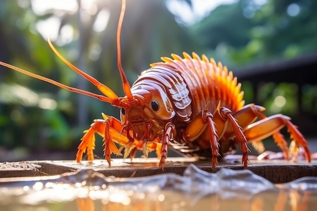 Gran cucaracha marrón arrastrándose por la calle