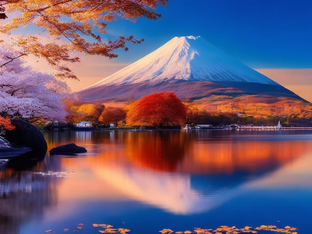 Foto un gran cuerpo de agua con una montaña en el fondo