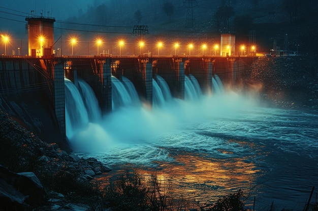 Foto un gran cuerpo de agua rodeado por un puente