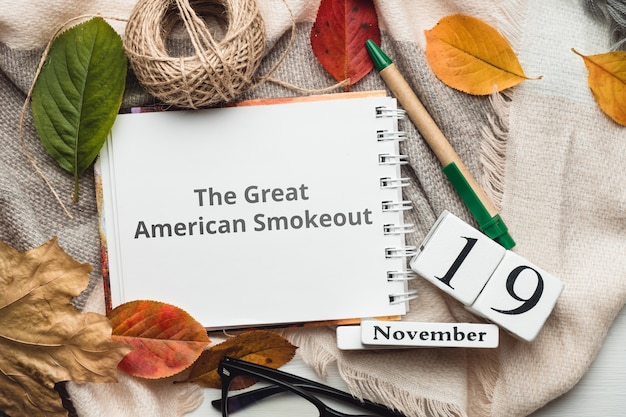 El gran día de Smokeout americano del calendario del mes de otoño noviembre