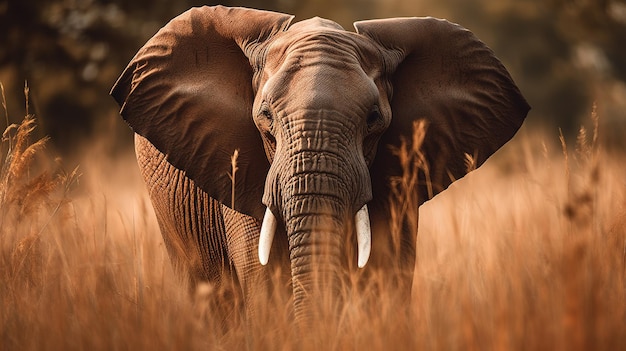 Un gran elefante camina a través de la hierba alta.