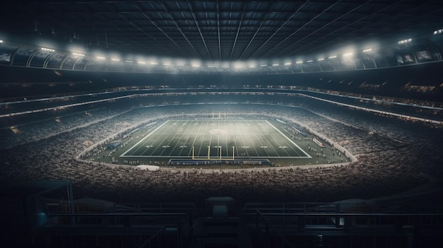 Gran estadio de fútbol por la noche con luces generativas ai