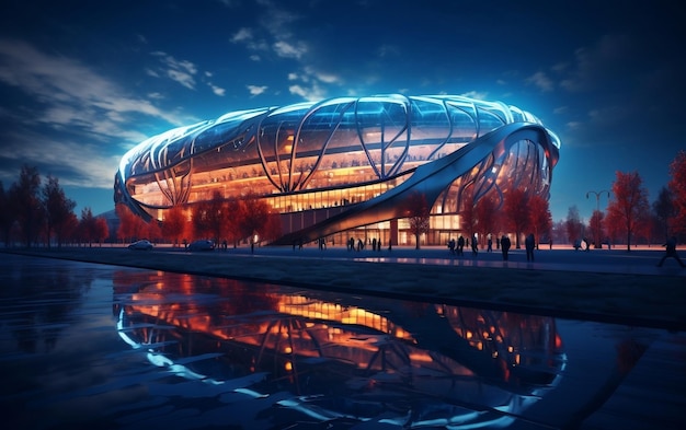 Foto gran estadio con luces brillantes generative ai