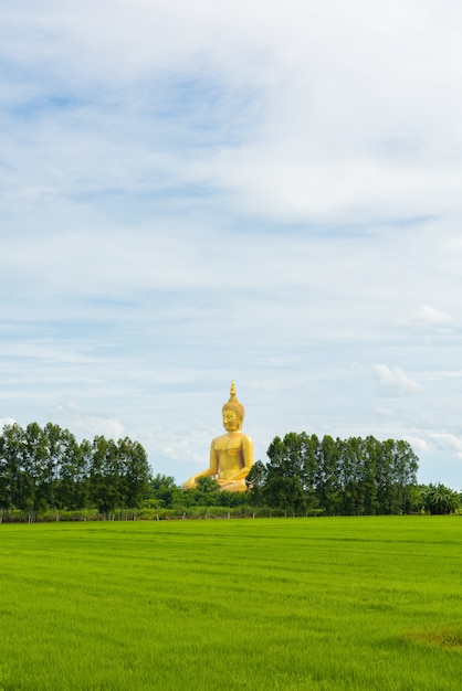 Gran estatua dorada de Buda en la provincia de Angthong del templo Wat Muang