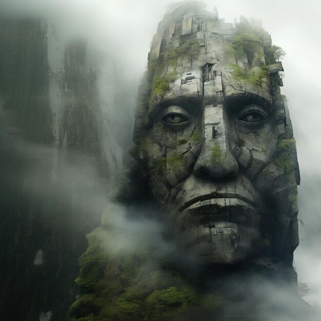 Foto una gran estatua de un hombre con una cara verde y las palabras cara a cara