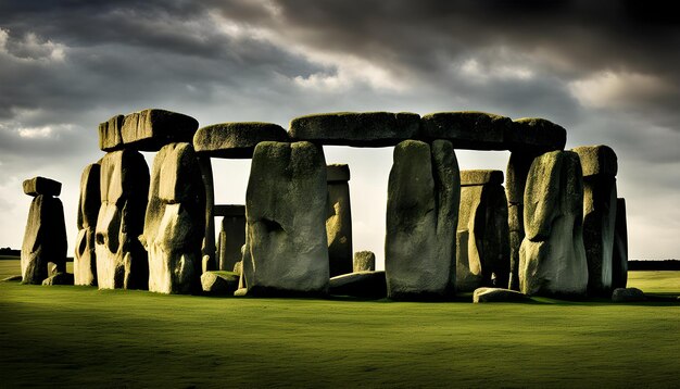 Foto una gran estructura de piedra con un fondo de cielo con la palabra 