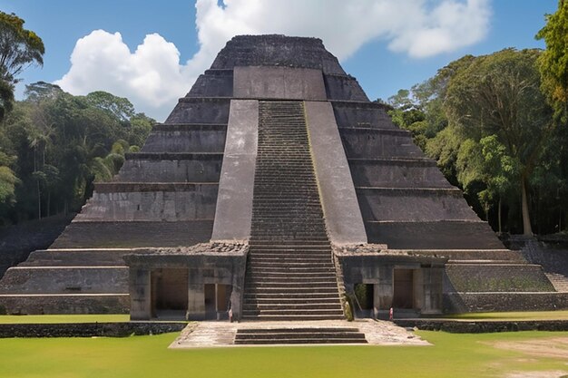 Foto una gran estructura de piedra con una gran pirámide en el medio