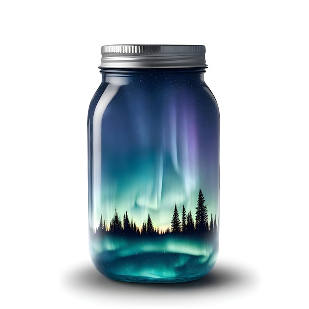 Foto el gran frasco de mampostería transparente que contiene un portal mágico abierto a una variedad de paisajes o escenas