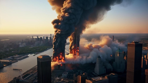 Foto un gran fuego está saliendo de un edificio alto