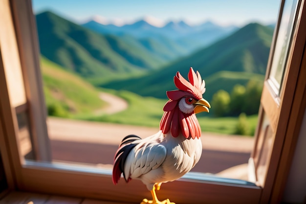 Gran gallo cantando hermosa pluma cresta fondo de pantalla vida rural aves de corral animal fondo