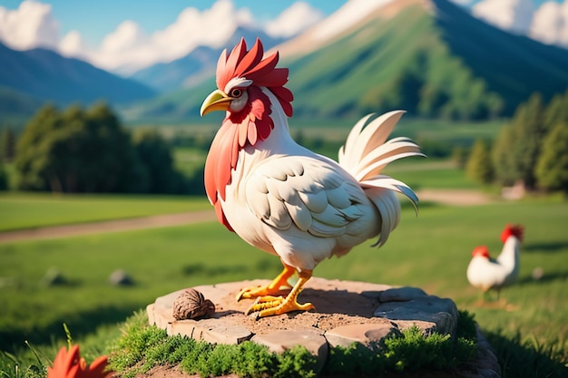 Gran gallo cantando hermosa pluma cresta fondo de pantalla vida rural aves de corral animal fondo