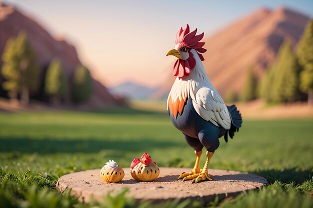 El gran gallo que canta, las hermosas plumas, el papel tapiz, la vida rural, las aves de corral, el fondo animal.