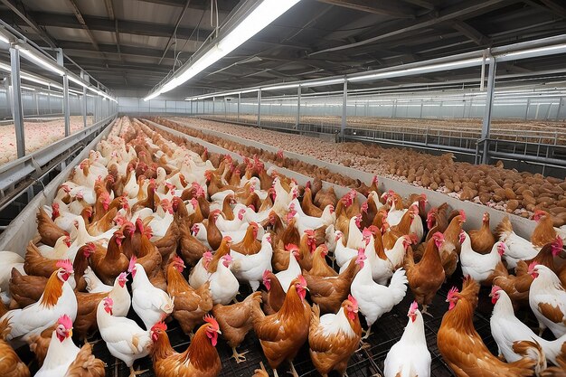 Una gran granja avícola con pollos y gallos Producción de carne y huevos Agricultura Avicultura Negocio industrial