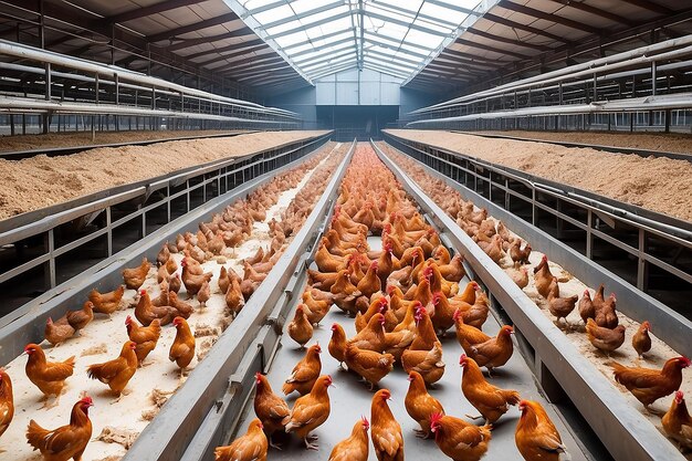 Una gran granja avícola con pollos y gallos Producción de carne y huevos Agricultura Avicultura Negocio industrial