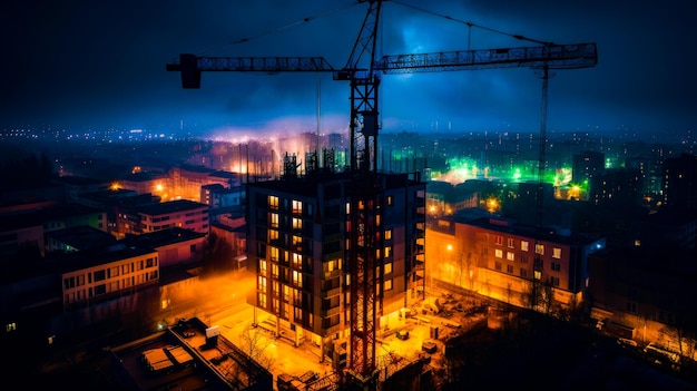 Gran grúa en la parte superior de un edificio alto IA generativa