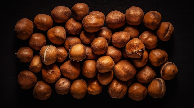 Gran grupo de fondo de nueces de macadamia Fondo de alimentos IA generativa