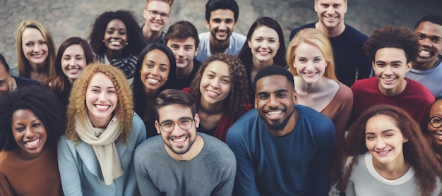 Gran grupo mixto de personas multiculturales estudiantes o amigos internacionales concepto de diversidad generado por la IA