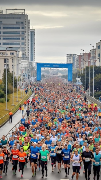 Foto un gran grupo de personas corriendo en un maratón