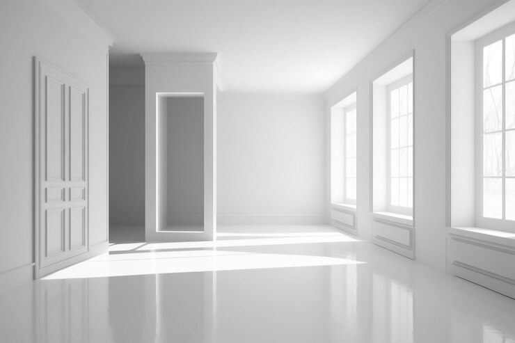 Gran habitación vacía blanca contemporánea sin muebles con tres ventanas Ai generativo