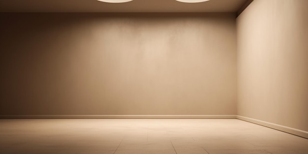 Una gran habitación vacía con una gran luz en la pared y dos luces redondas en la pared.
