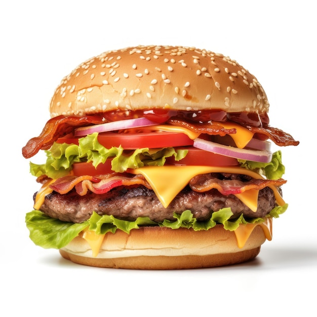 Gran hamburguesa aislada en un fondo blanco Ilustración en 3D