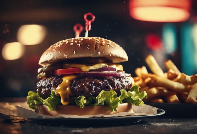 una gran hamburguesa grasa que parece muy sabrosa