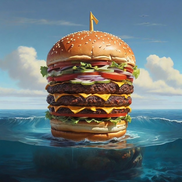 Gran hamburguesa en el océano