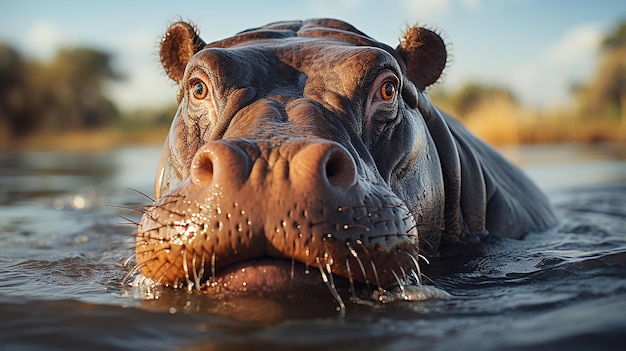 Gran hipopótamo revolcándose en el agua