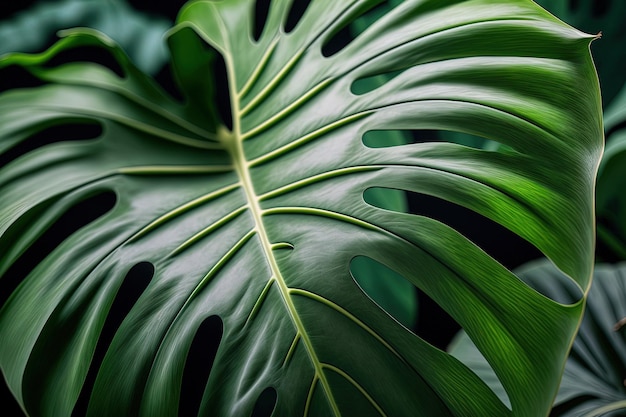 Una gran hoja verde de cerca de una planta de interior