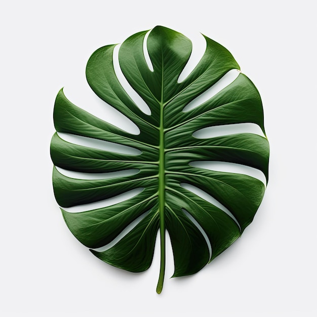 Foto gran hoja verde de la jungla hoja de monstera sobre un fondo blanco