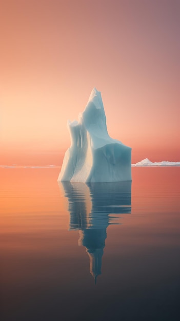 un gran iceberg flotando en el océano al atardecer