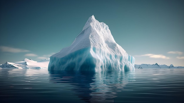 Un gran iceberg flotando en el océano con un cielo azul detrás.