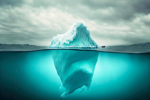 Un gran iceberg flotante a la deriva en el océano en un día nublado