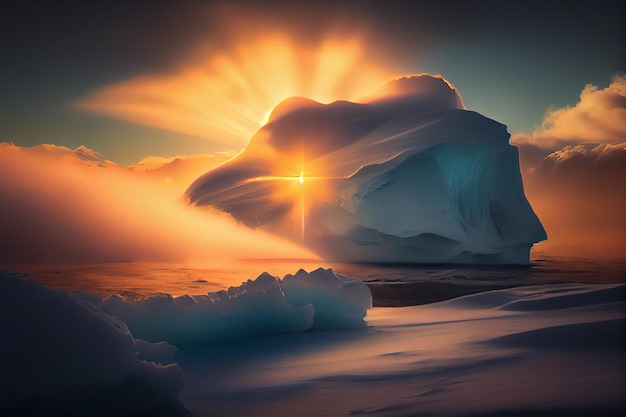 Gran iceberg sentado encima de un campo cubierto de nieve ai generativo