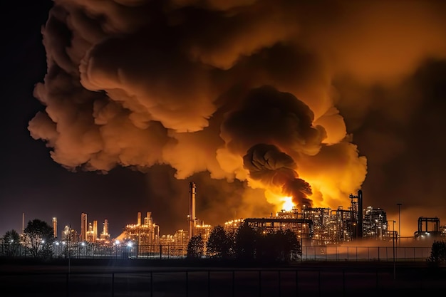 Gran incendio ha estallado en una fábrica causando daños significativos y representando una amenaza potencial para las comunidades cercanas debido a la liberación de humos tóxicos IA generativa