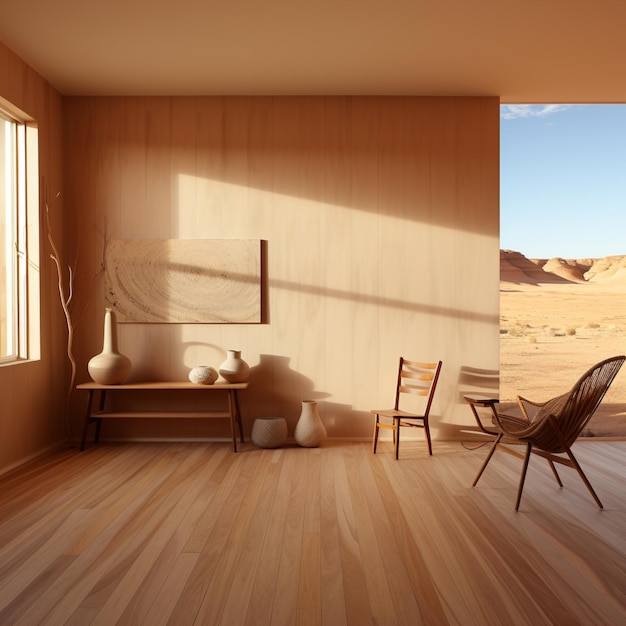 Un gran interior de casa ligera de madera con una estética impecable
