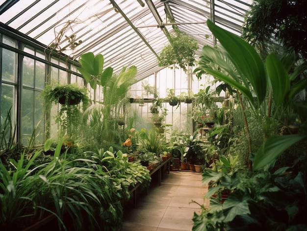 Un gran invernadero con muchas plantas en él