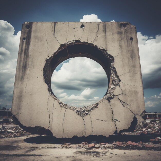 Foto gran losa de piedra con un agujero en el medio