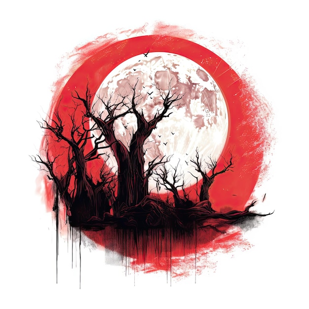 gran luna de sangre ilustración de halloween monstruo horror espeluznante aislado vector clipart lindo