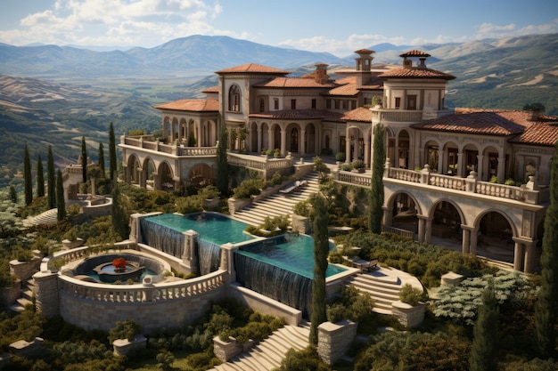 Gran mansión de lujo con piscina y vistas a las montañas