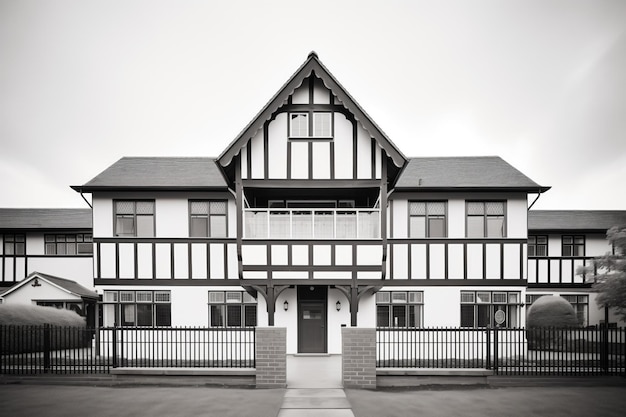 Gran mansión Tudor con contraste blanco y negro