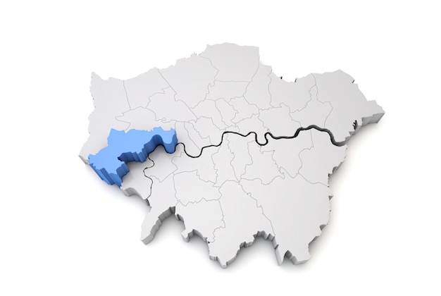 Gran mapa de londres que muestra el distrito de hounslow en representación azul d