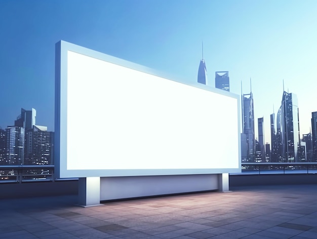 Gran maqueta de cartelera al aire libre en blanco en una calle de ciudad futurista ai generativo