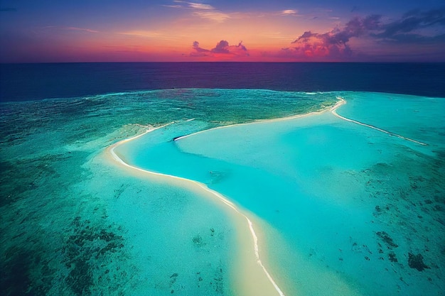 Gran masa de agua junto a una playa de arena generativa ai